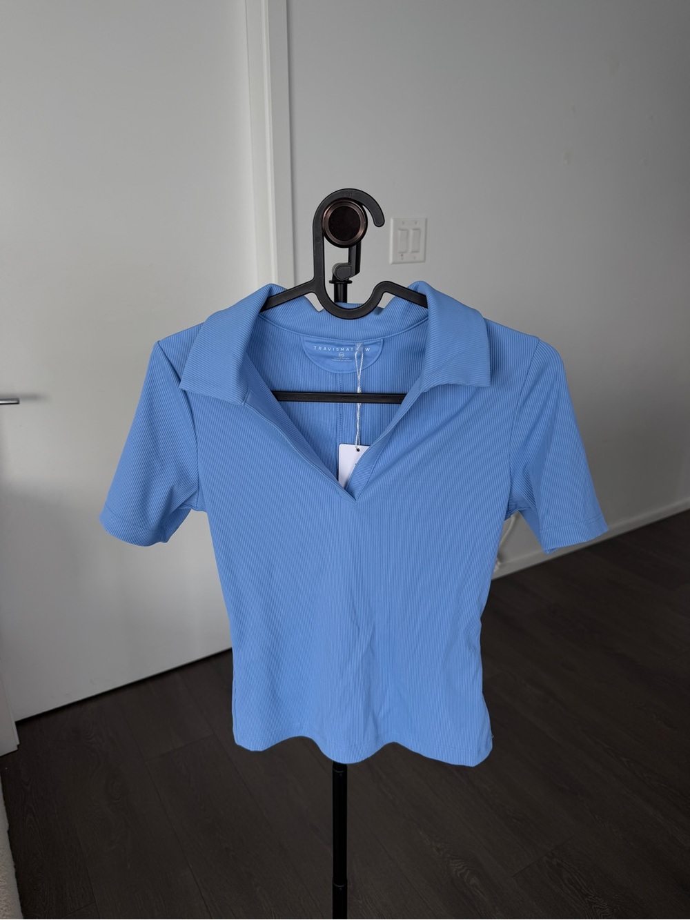 Travis Mathew Sky Blue Ribbed Polo V-Neck Tee